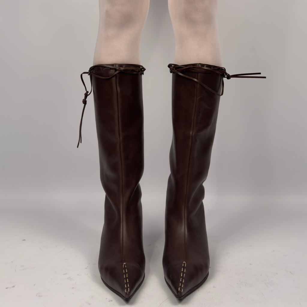 Fendi Brown Leather Kitten Heel Tube Boots — 37.5