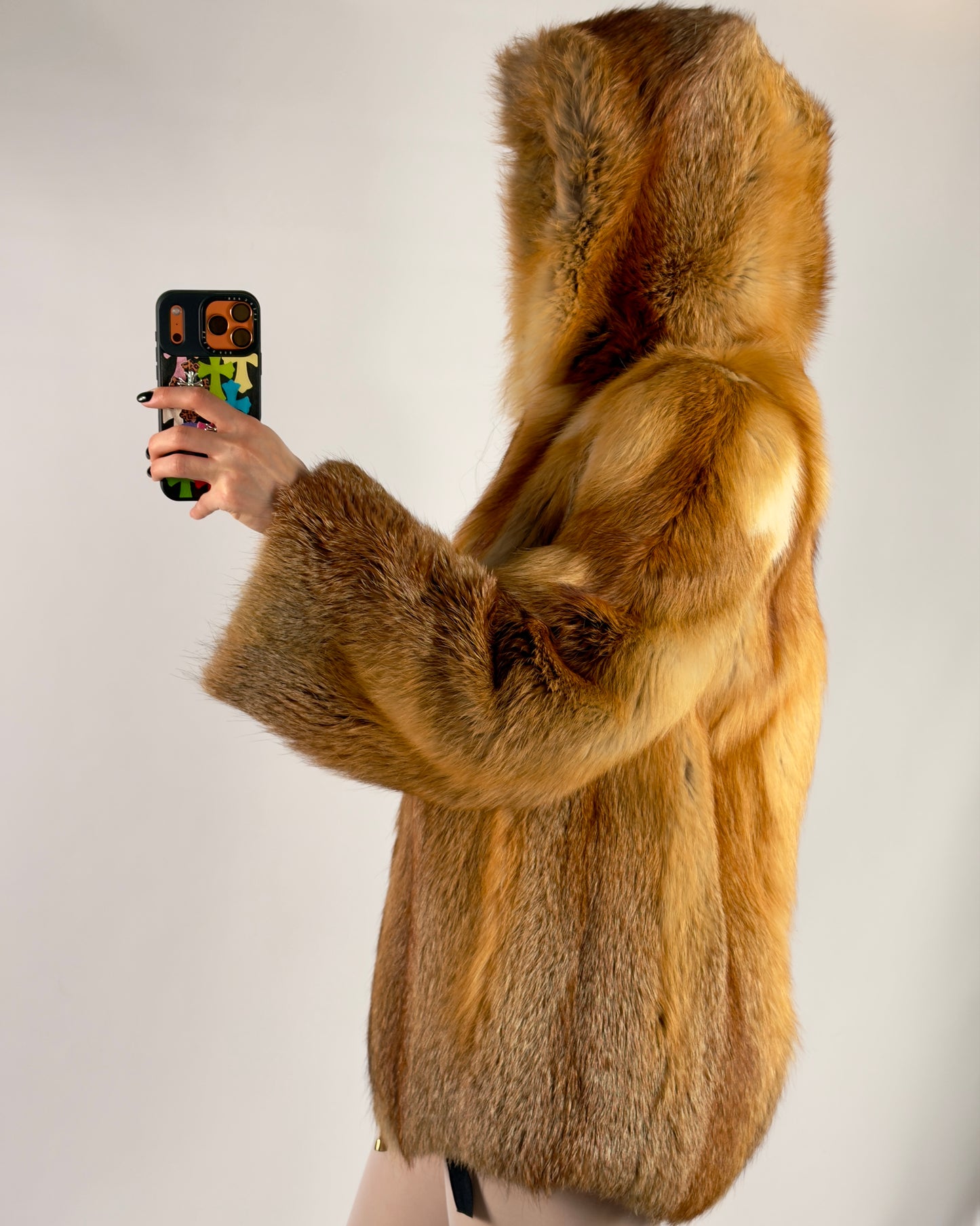 Vintage Fox Hooded Fur Jacket  — XS/M