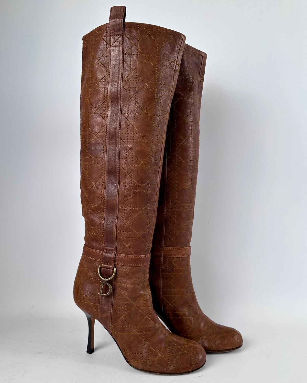 Christian Dior Vintage Brown Quilted Leather Boots — 38