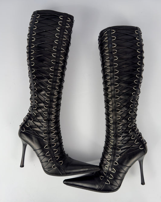Gianmarco Lorenzi Vintage Black Corset Boots — 36/36.5 & 39/39.5
