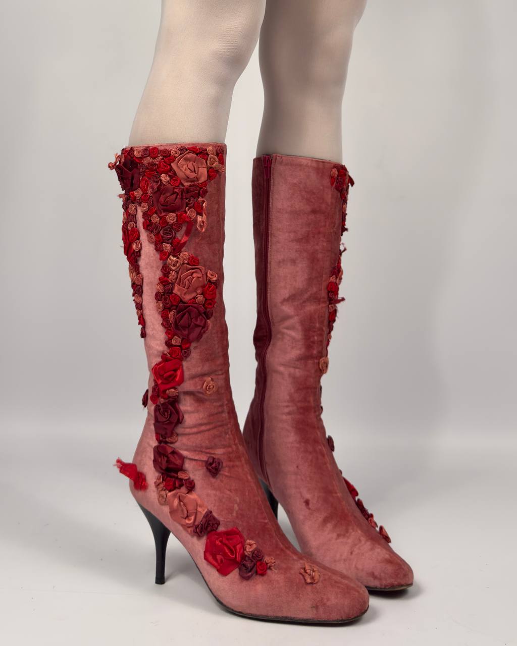 Vintage Velvet Flower Boots — 37