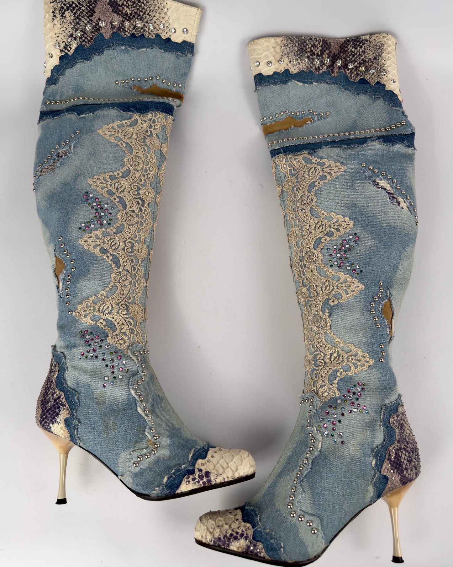 El Dante’s Couture Vintage Denim Boots — 38/39
