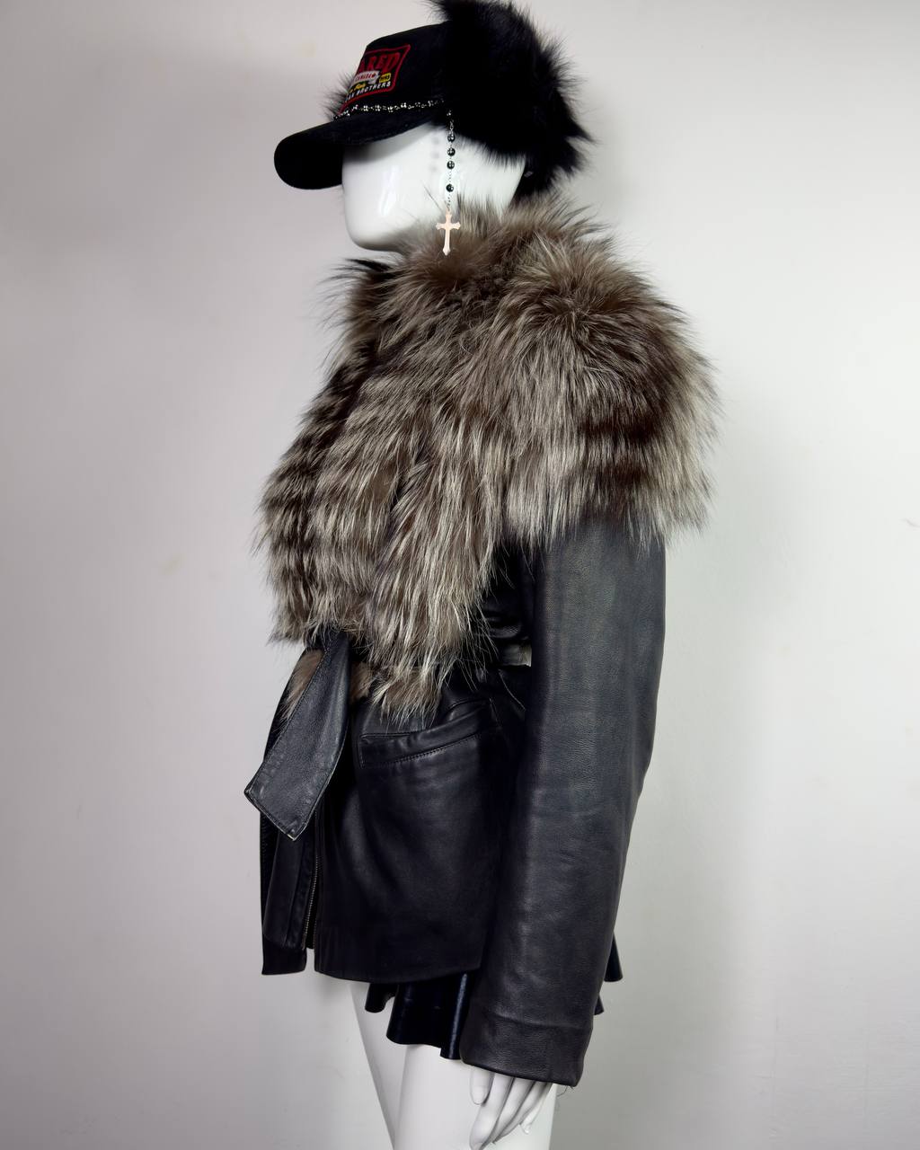 Vintage Fur Leather Jacket L/XXL