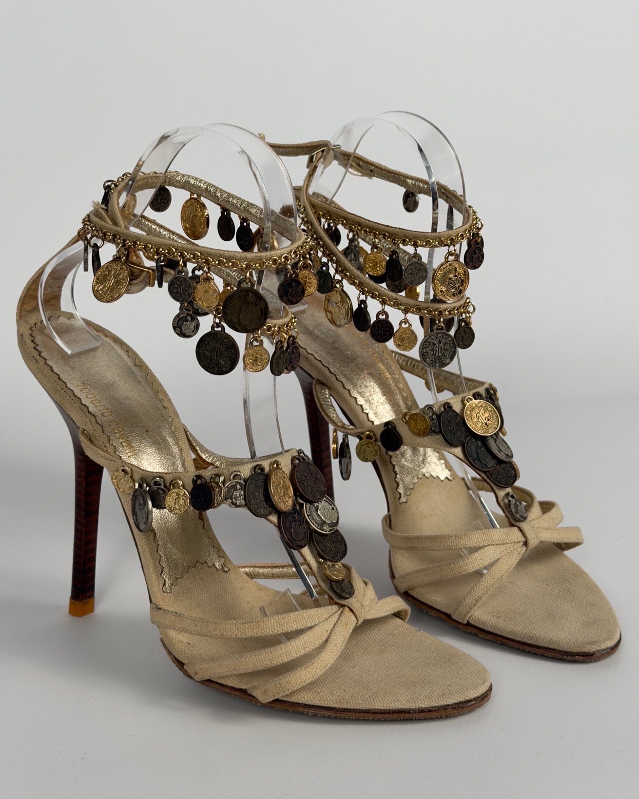 Roberto Cavalli Vintage 2000s Metallic Coins Heels — 39