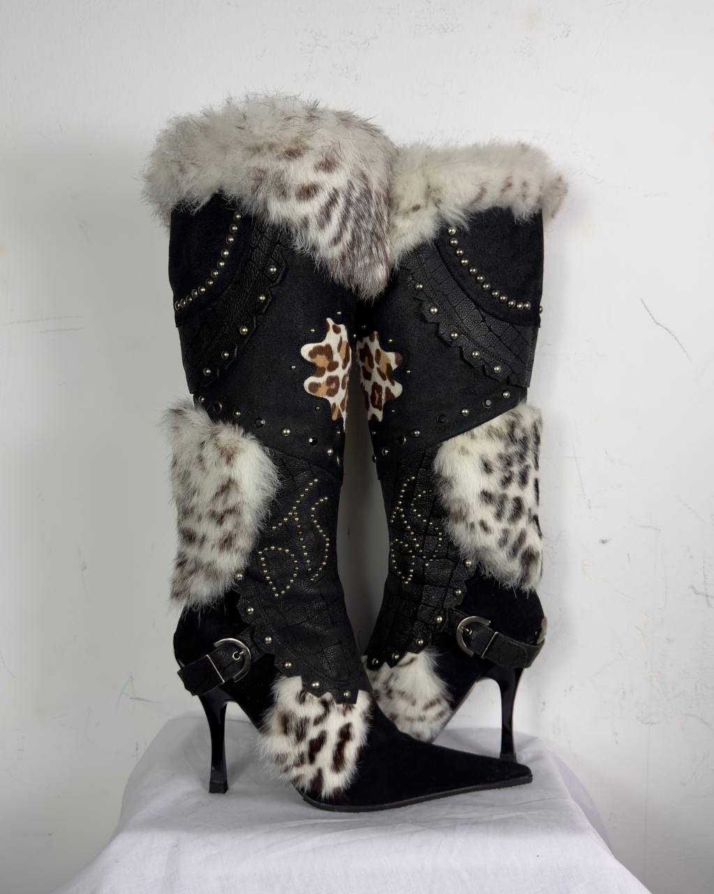 El Dantes Couture Leather Fur Vintage Boots 37