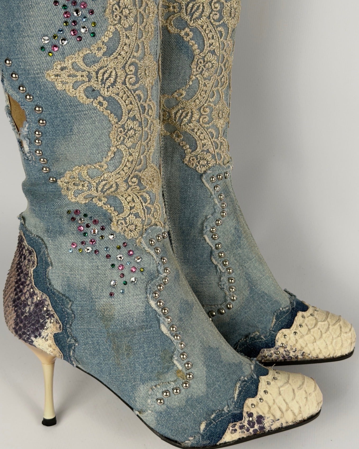 El Dante’s Couture Vintage Denim Boots — 38/39