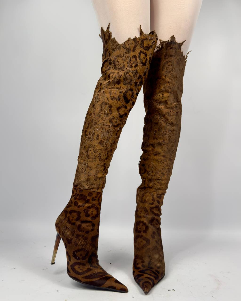 Gianmarco Lorenzi Vintage Italian Pony Fur Leopard Boots — 37