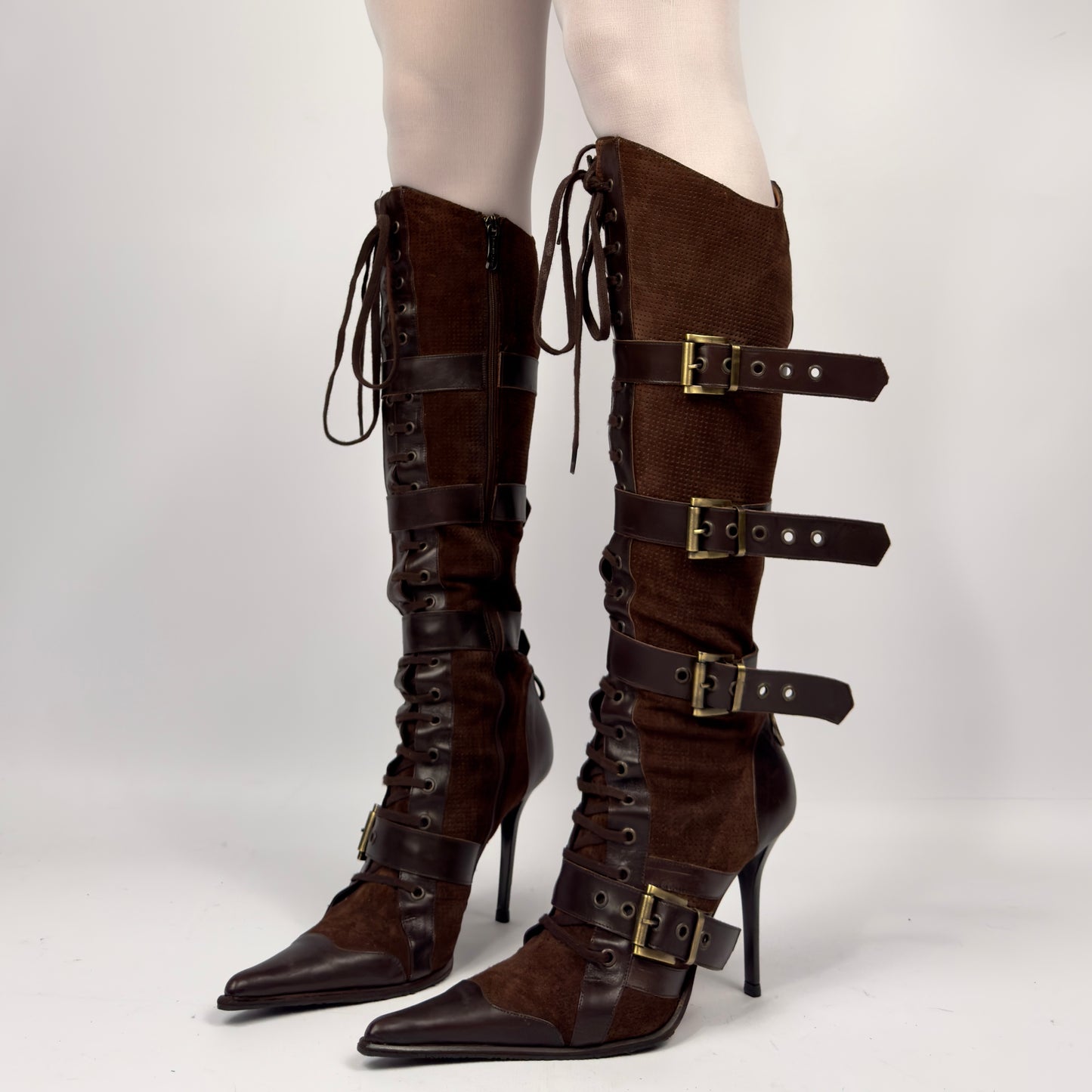 Gianmarco Lorenzi Vintage Lace Up Buckle Suede Boots — 40/41