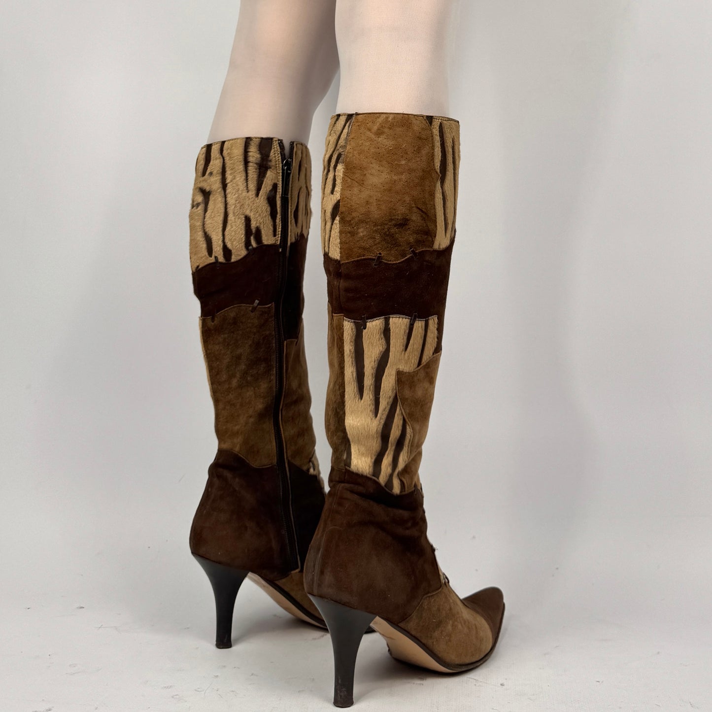 Vintage Italian Leather Pony Fur Patchwork Boots — 39
