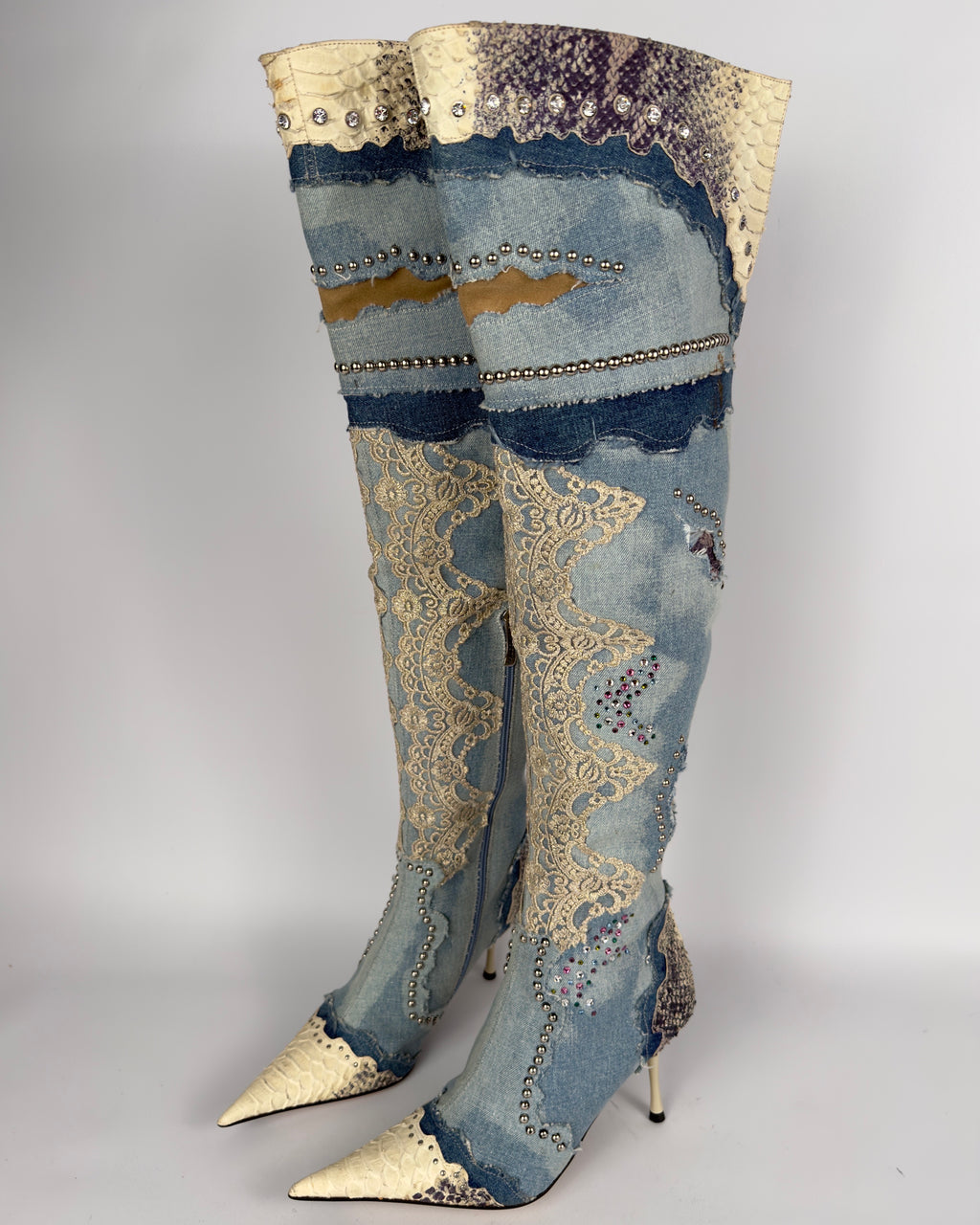 El Dante’s Couture Vintage Denim Boots — 38