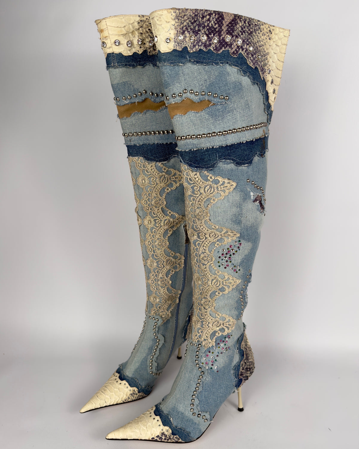 El Dante’s Couture Vintage Denim Boots — 38