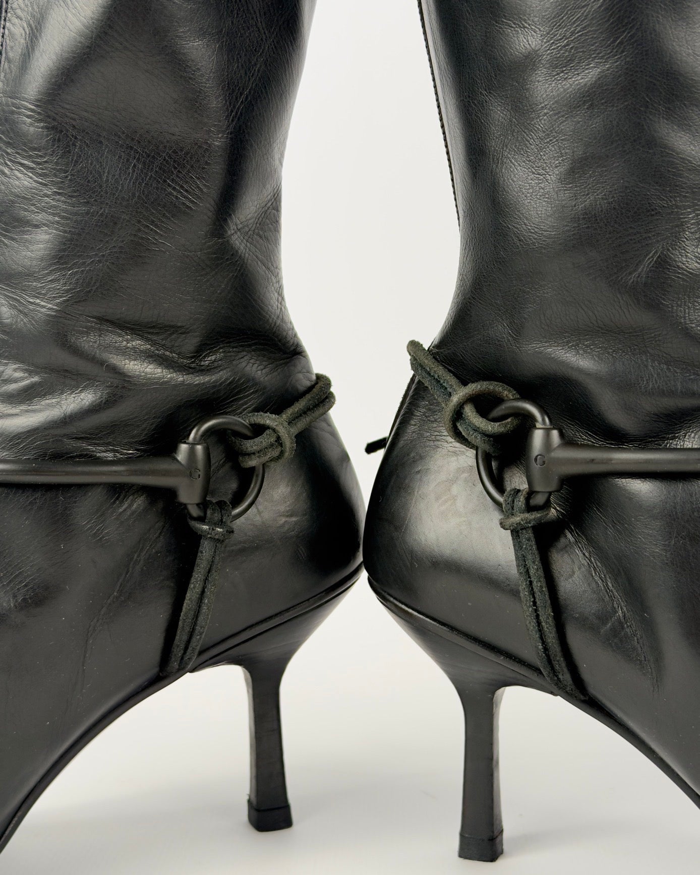 GUCCI BY TOM FORD AW99 HORSEBIT HARNESS RIDING HEEL BOOTS — 36.5