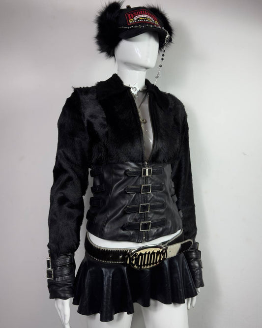 Vintage Fur Leather Buckle Jacket XS/S