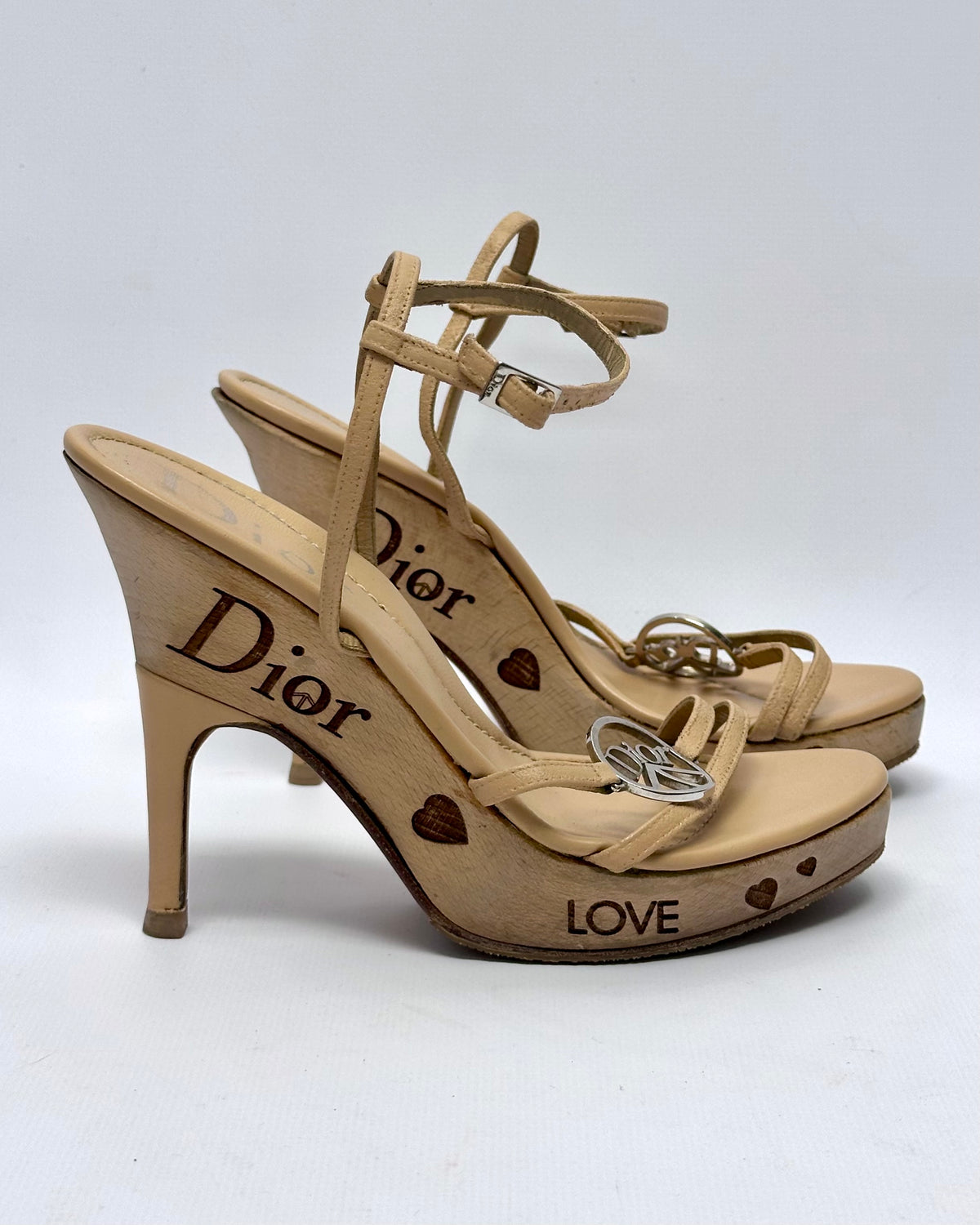 Dior Galliano Vintage Peace Wooden Wedge Heels — 39