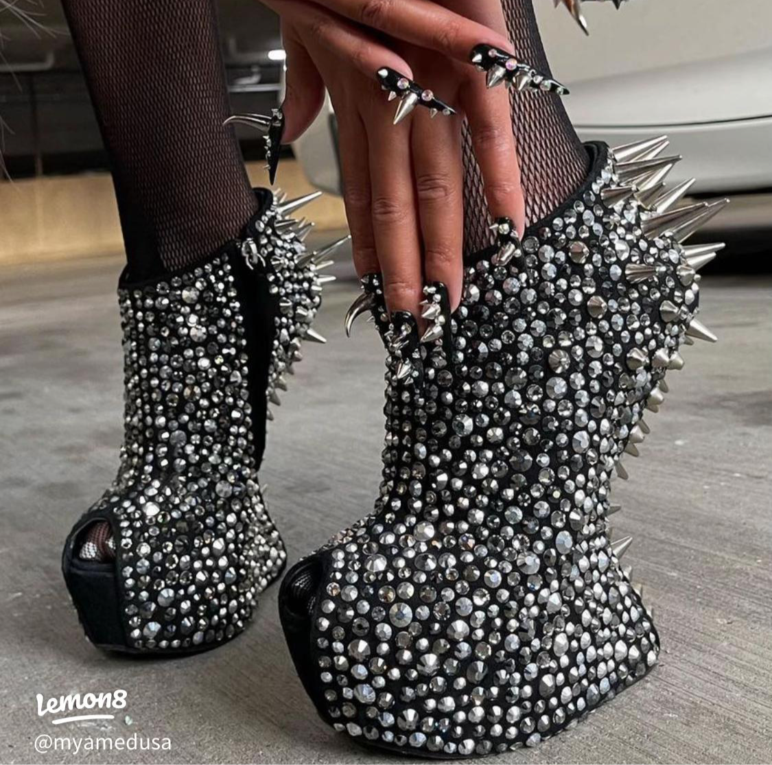 Zanotti Deadstock Rare Swarovski Crystals Spike Wedge Boots 40/40.5