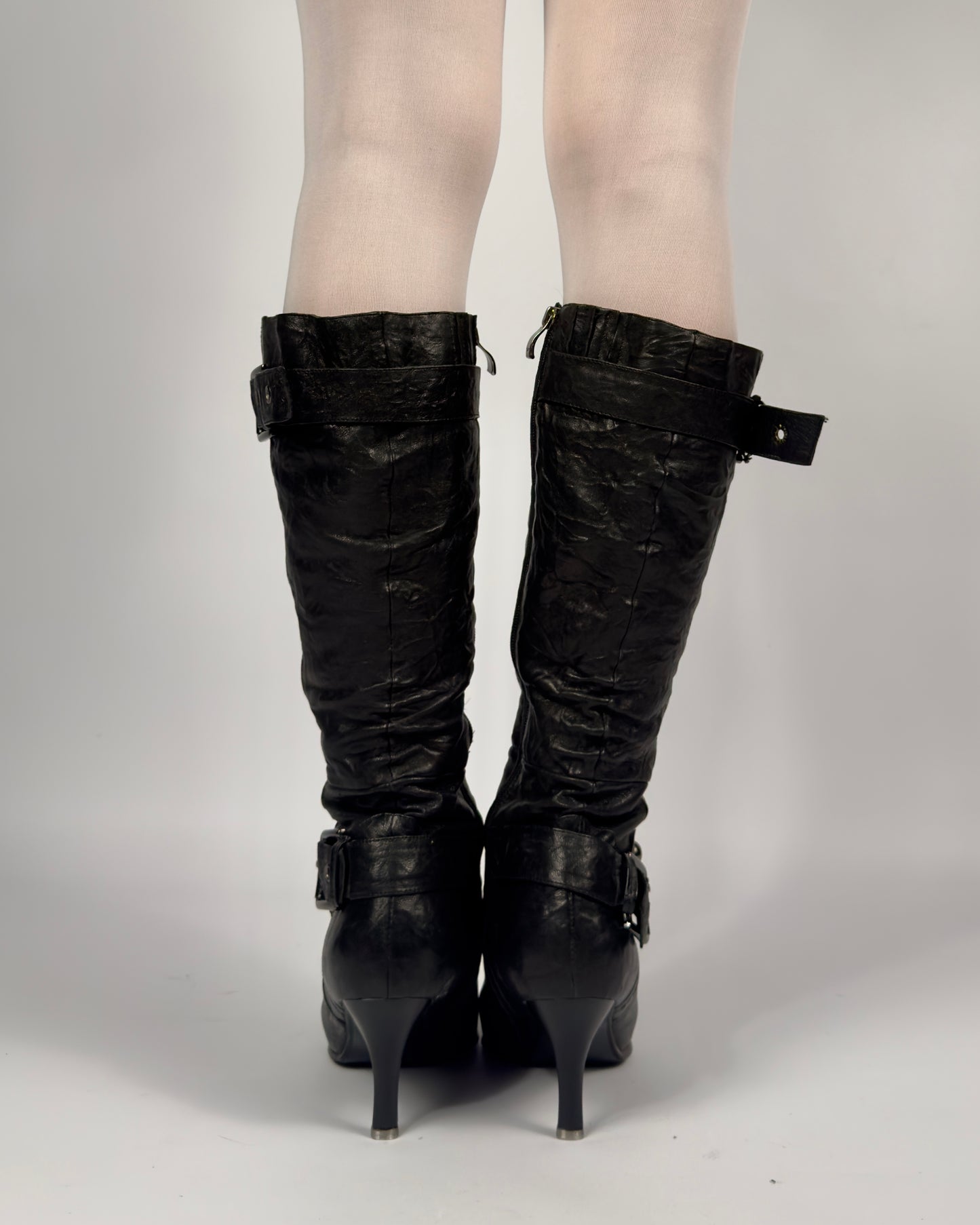 Vintage Buckle Leather Boots — 40/40.5