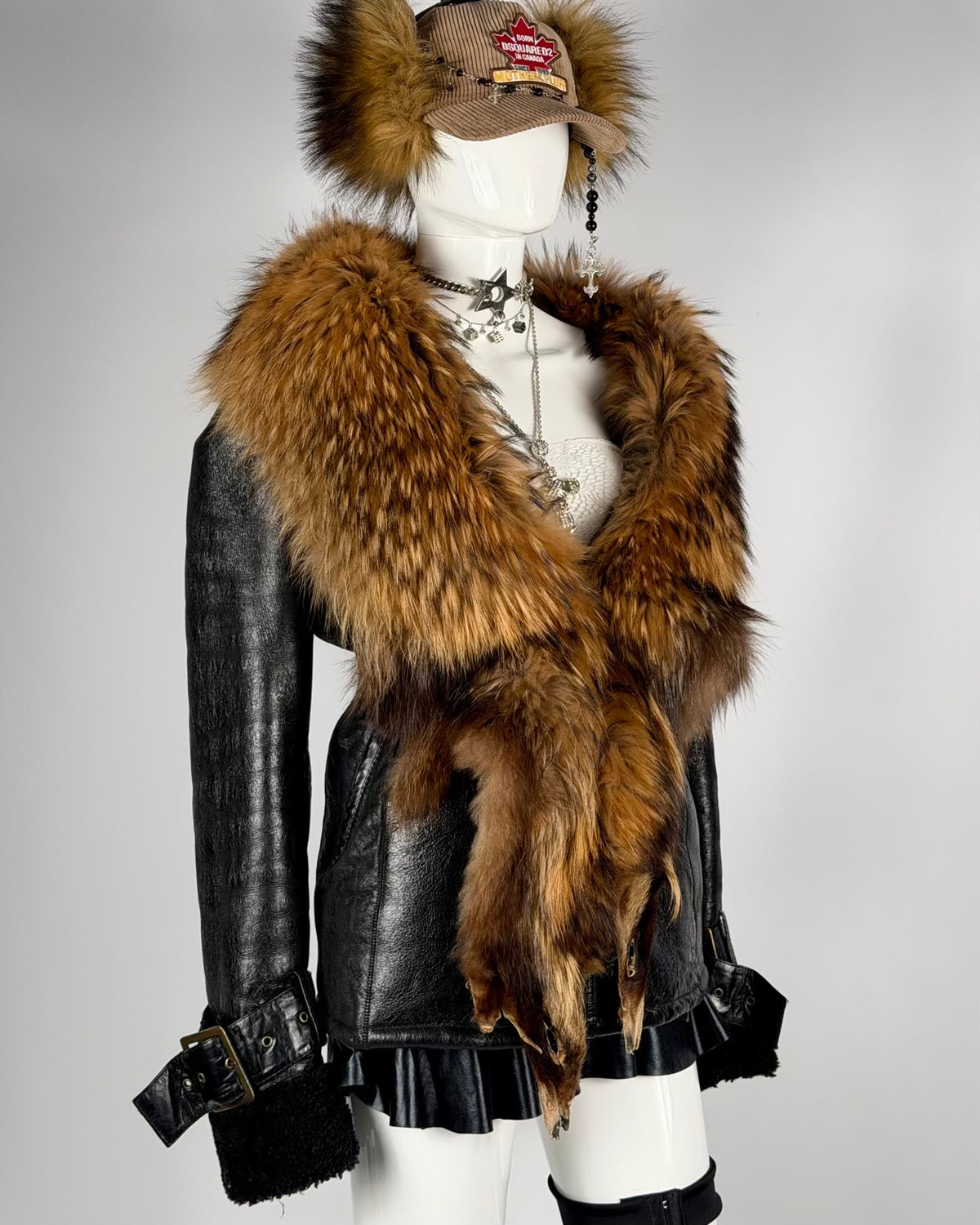 Vintage Fur Leather Jacket — M/L