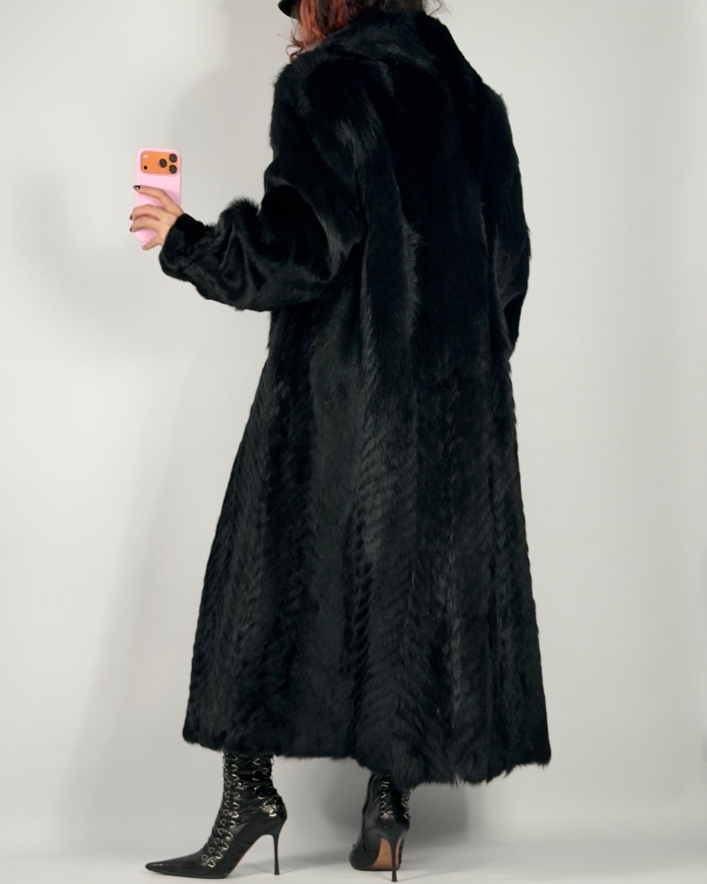 Vintage Long Black Fur Coat — XS/M