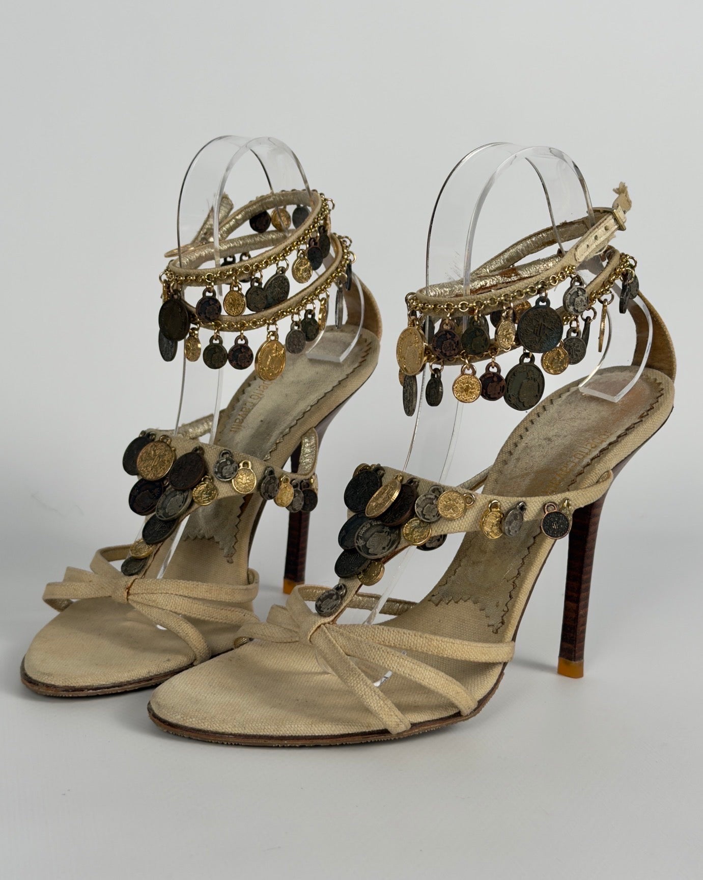 Roberto Cavalli Vintage 2000s Metallic Coins Heels — 39