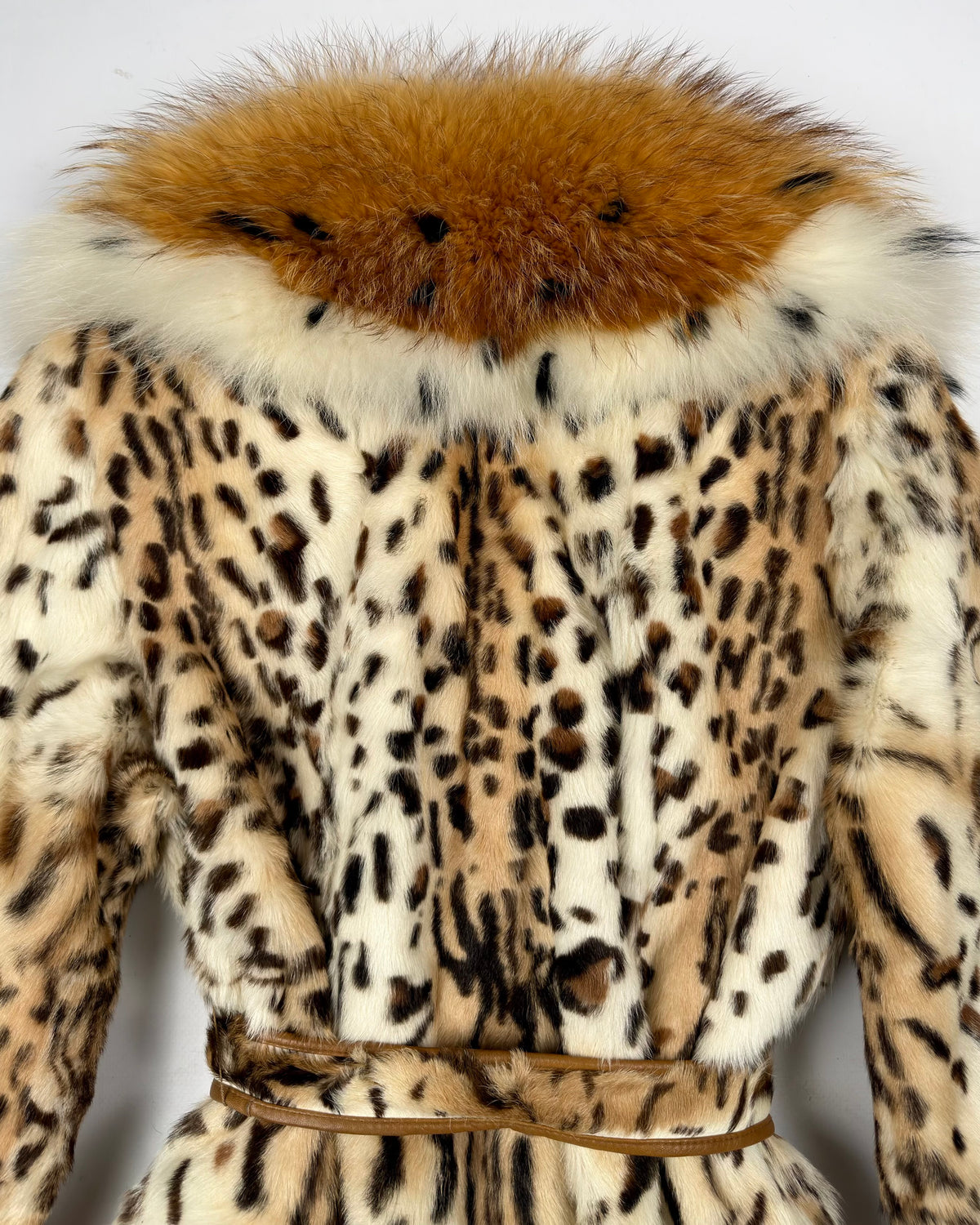 Vintage Leopard Print Jacket with Fox Collar — S/M