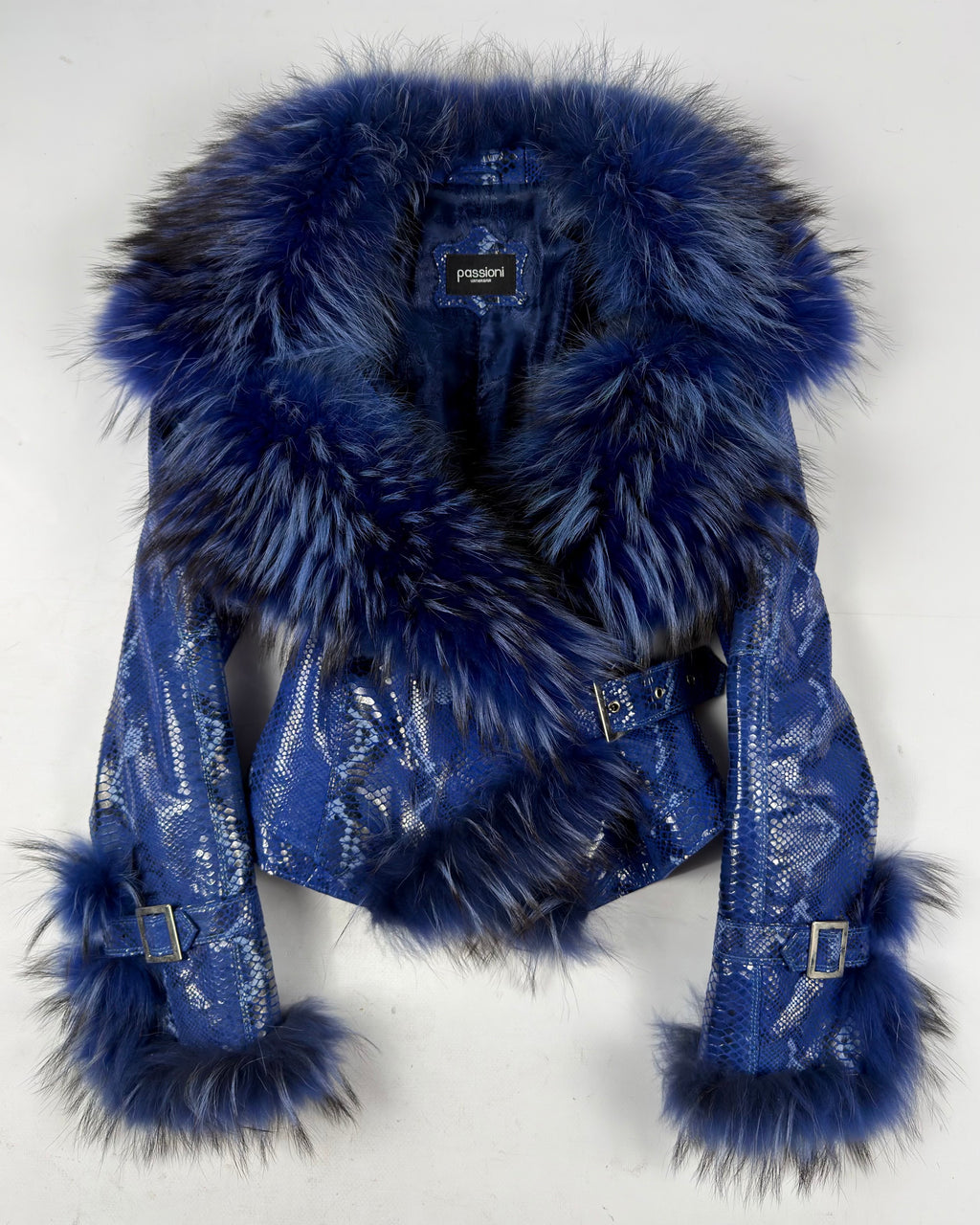 Vintage Blue Faux Leather Jacket — S/M
