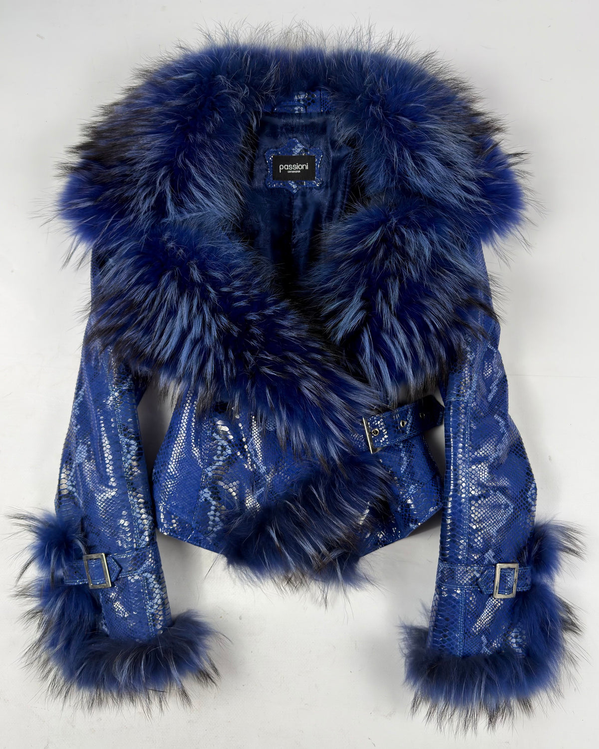 Vintage Blue Faux Leather Jacket — S/M