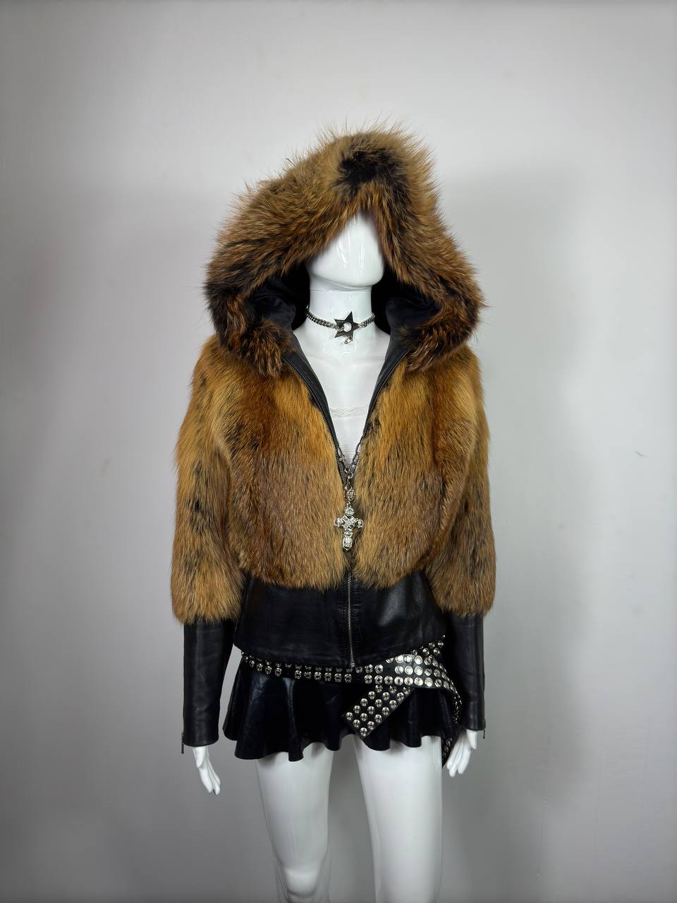Vintage Leather Fox Fur Jacket S-XL
