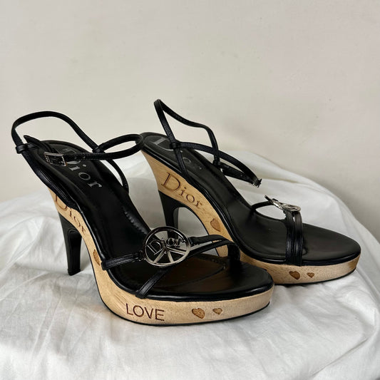 Dior Galliano Peace Wooden Heels 38/39