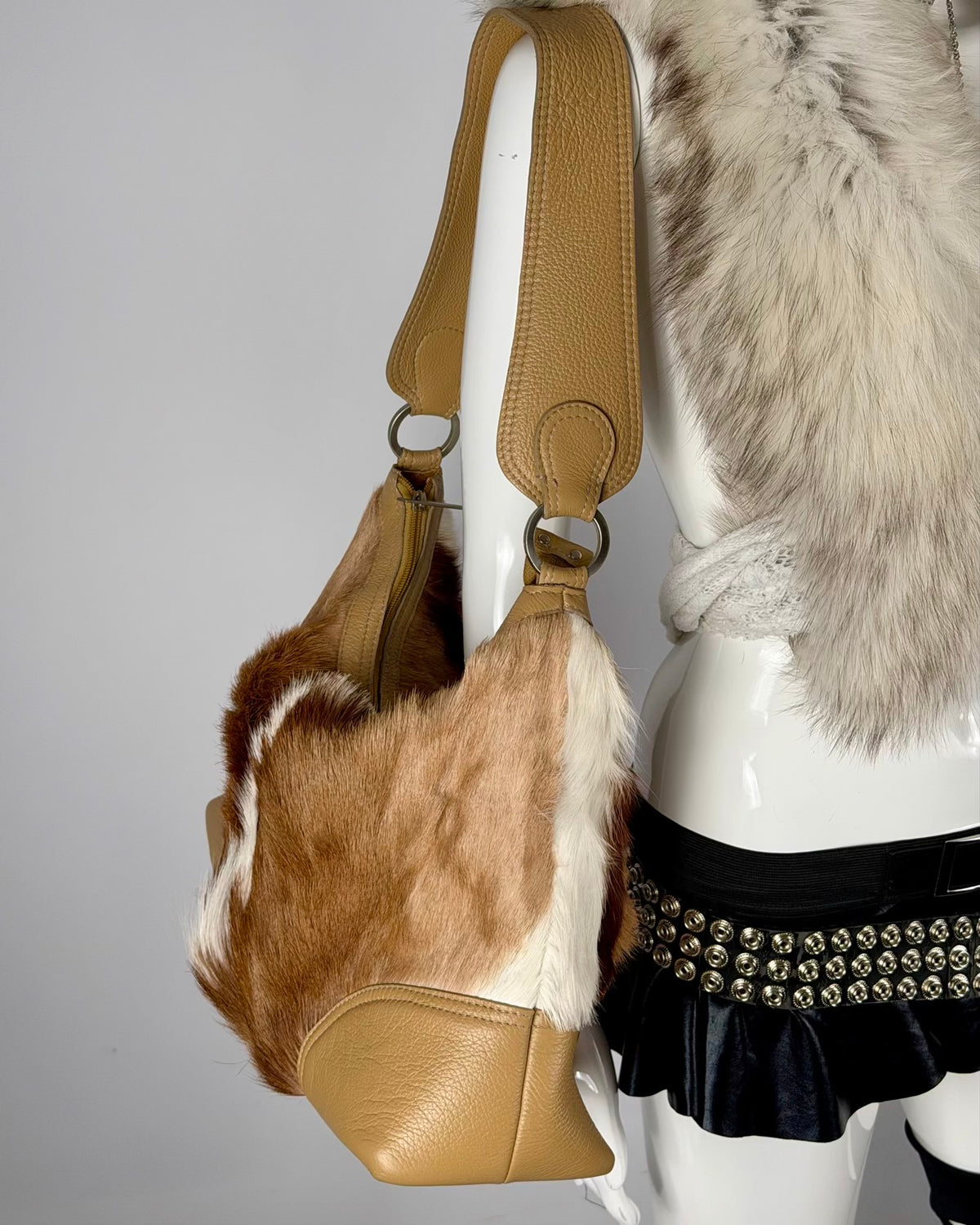 Vintage Cowhide Mohawk Fur Leather Bag