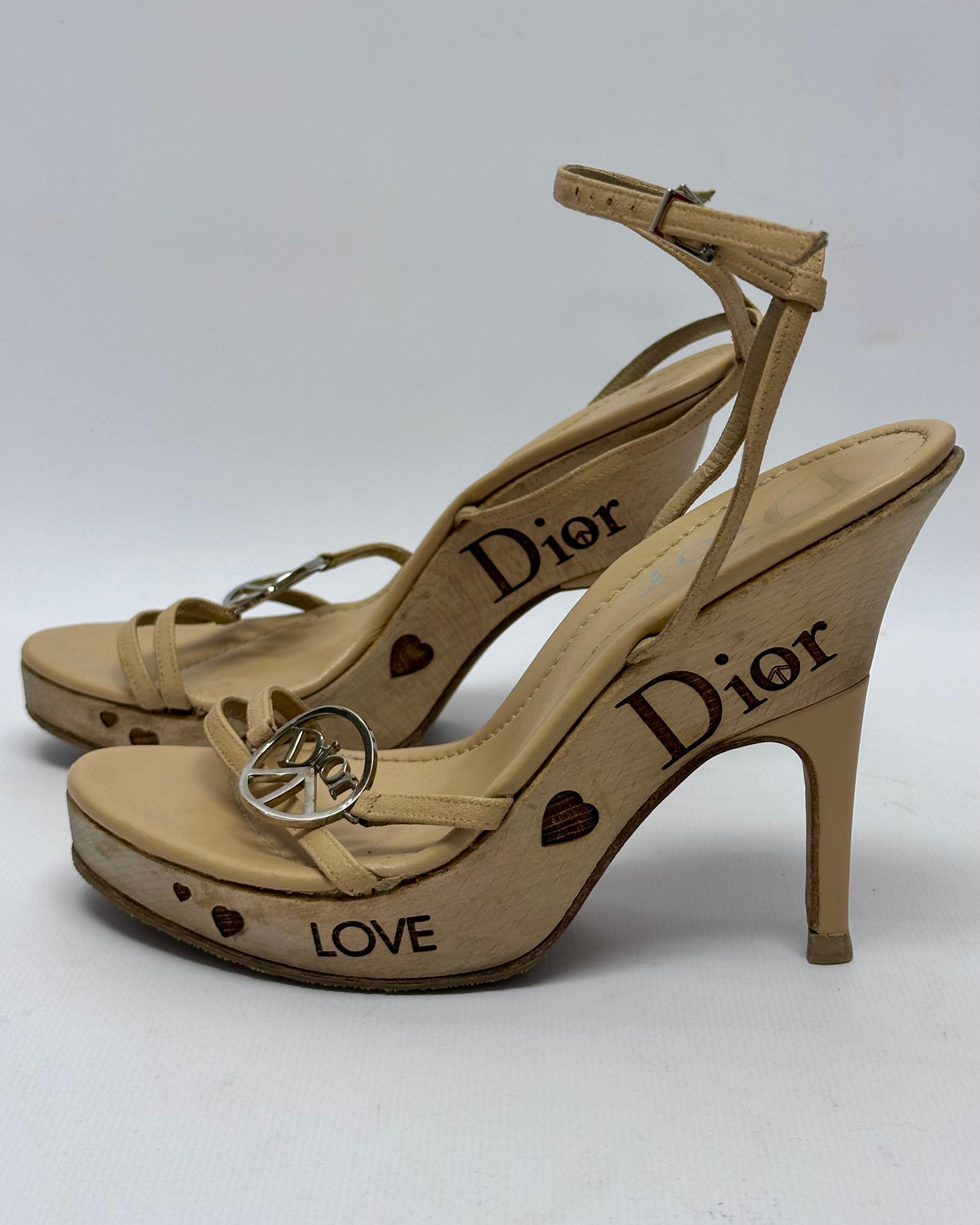 Dior Galliano Vintage Peace Wooden Wedge Heels — 39