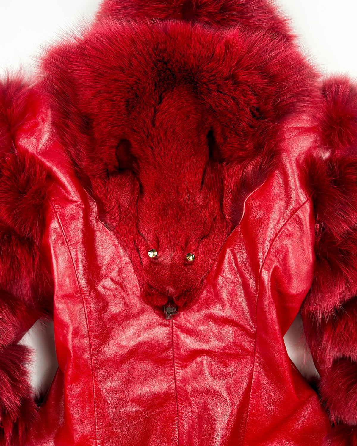 Vintage Red Fur Leather Jacket — S/M