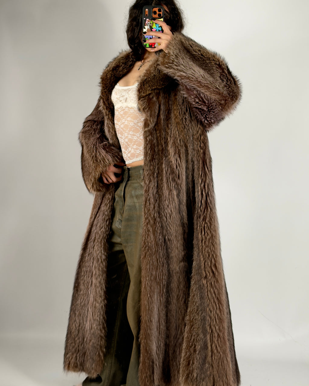 Vintage Brown Fur Coat — M/XL