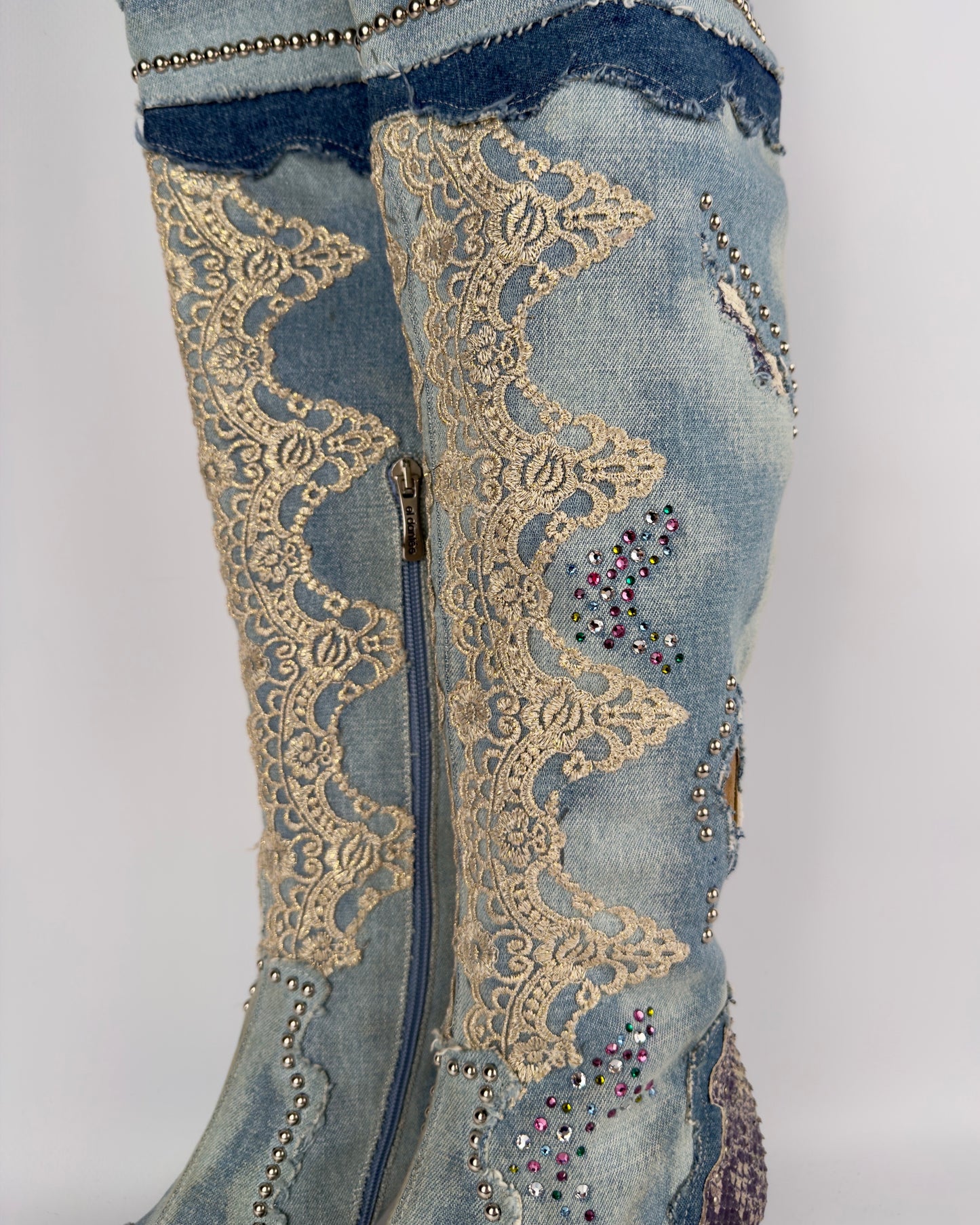 El Dante’s Couture Vintage Denim Boots — 38/39