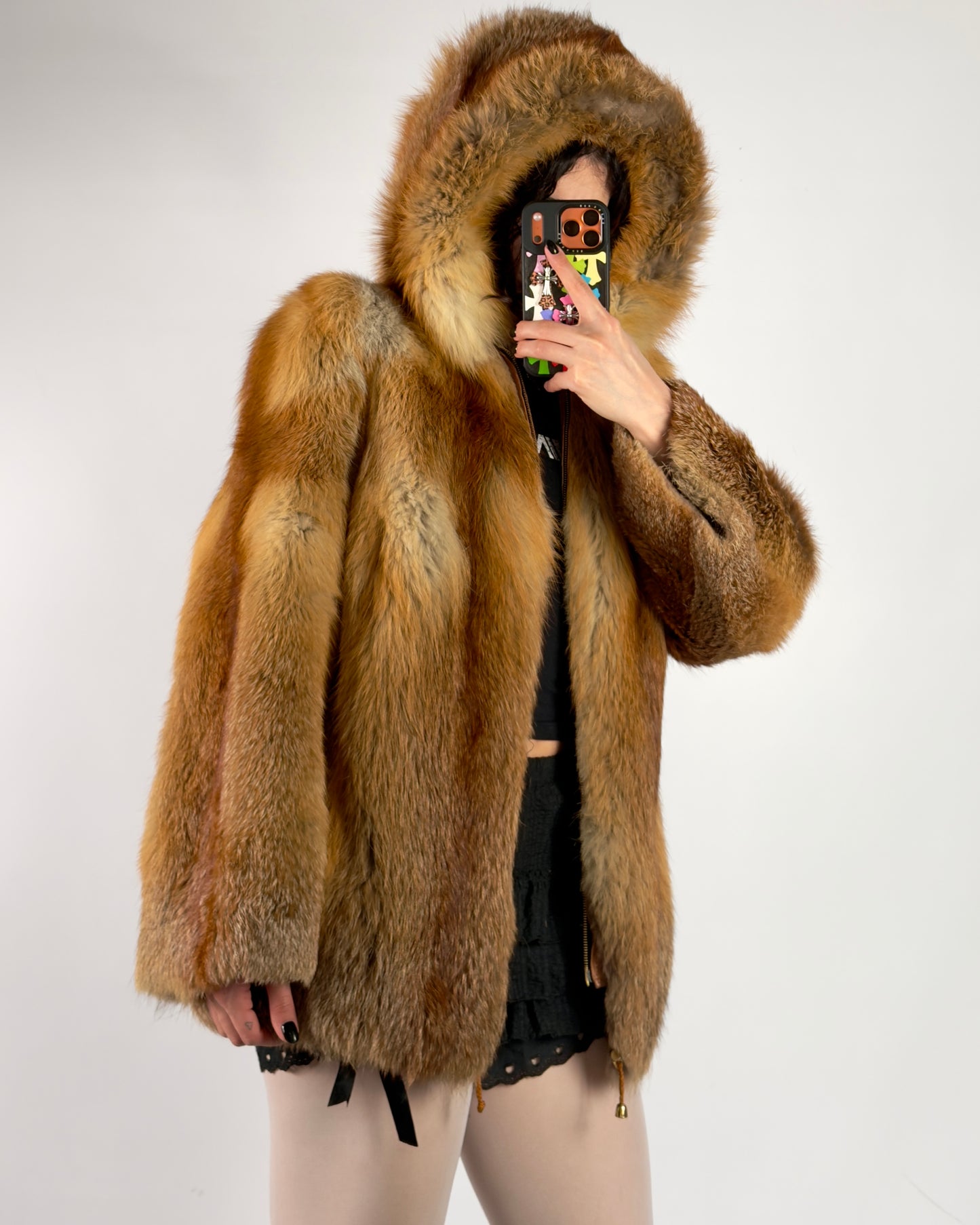 Vintage Fox Hooded Fur Jacket  — XS/M