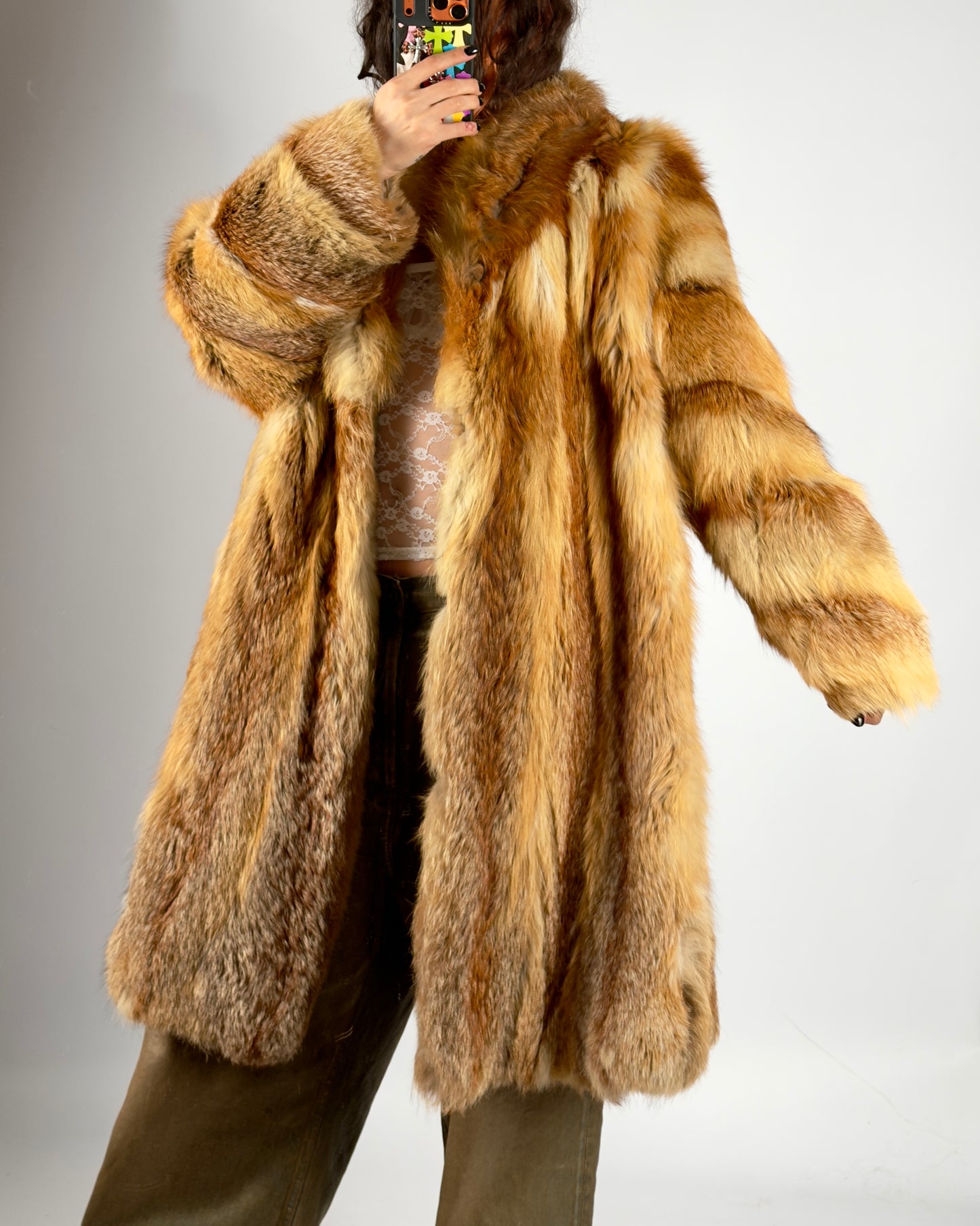 Vintage Red Fox Fluffy Fur Coat — M/XL