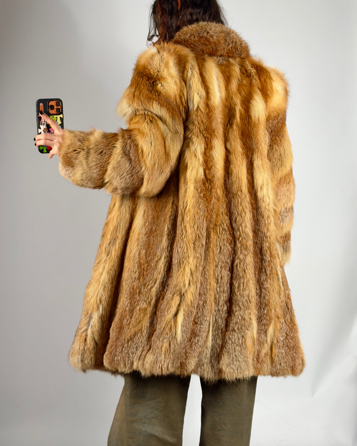 Vintage Red Fox Fluffy Fur Coat — M/XL