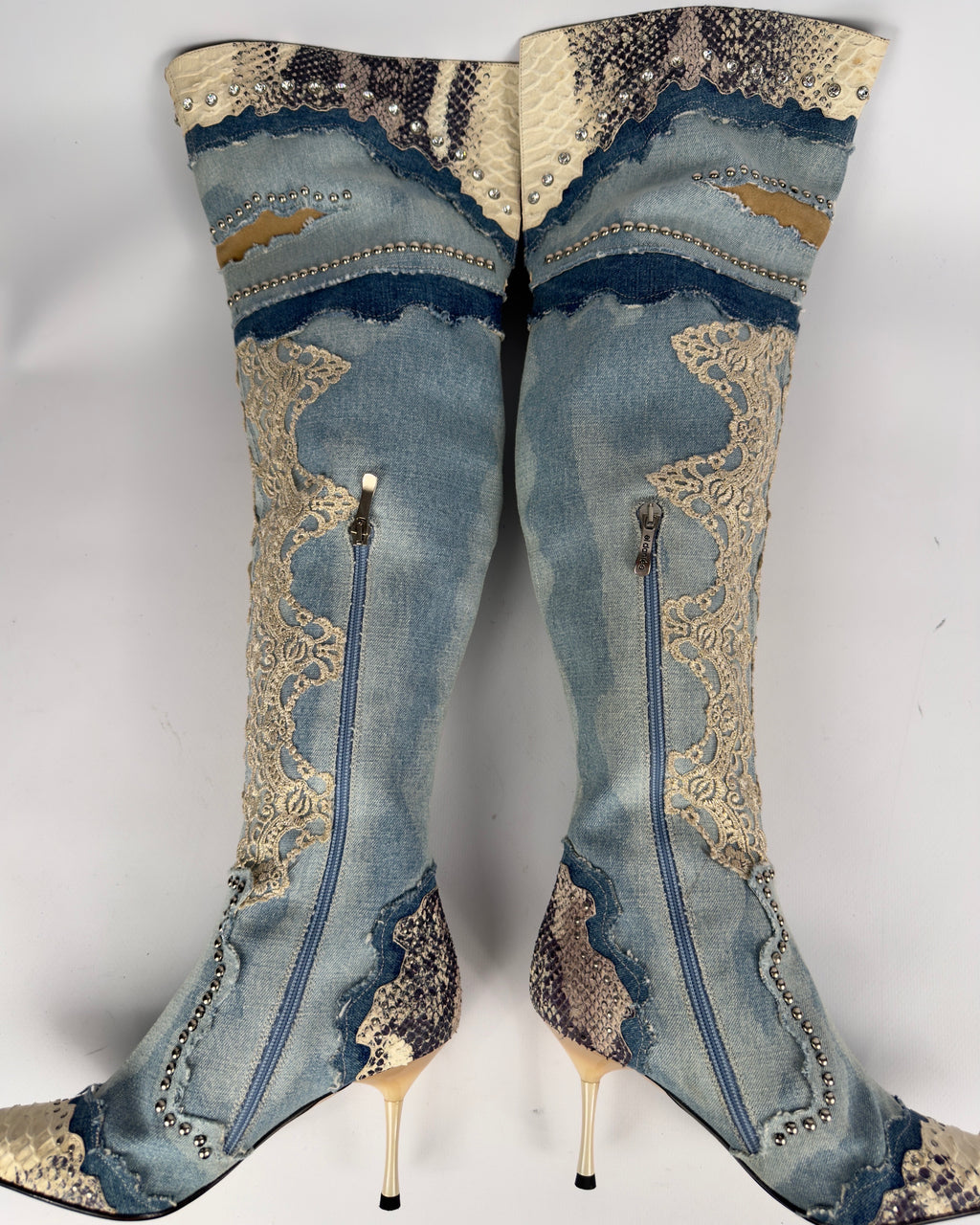 El Dante’s Couture Vintage Denim Boots — 38