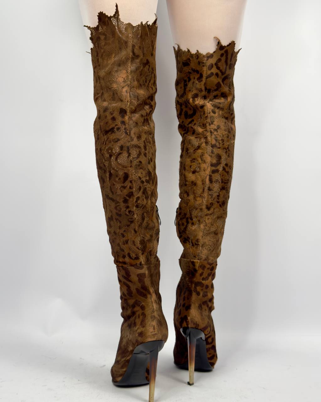 Gianmarco Lorenzi Vintage Italian Pony Fur Leopard Boots — 37