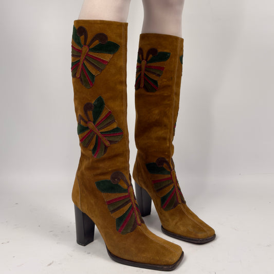 Dolce Gabbana FW02 Vintage Butterfly Suede Boots — 36, 38