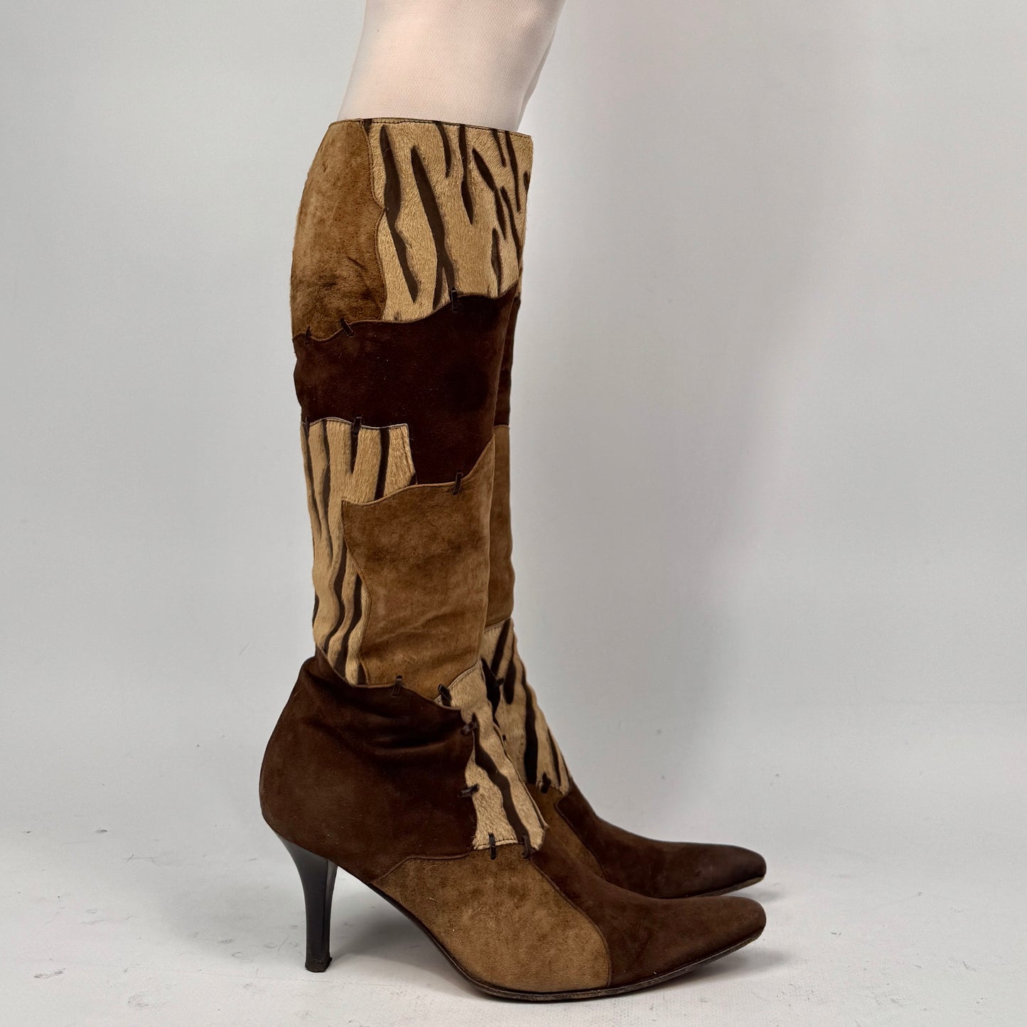 Vintage Italian Leather Pony Fur Patchwork Boots — 39