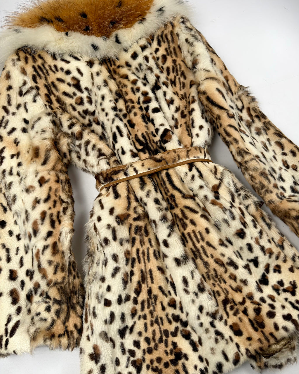 Vintage Leopard Print Jacket with Fox Collar — S/M