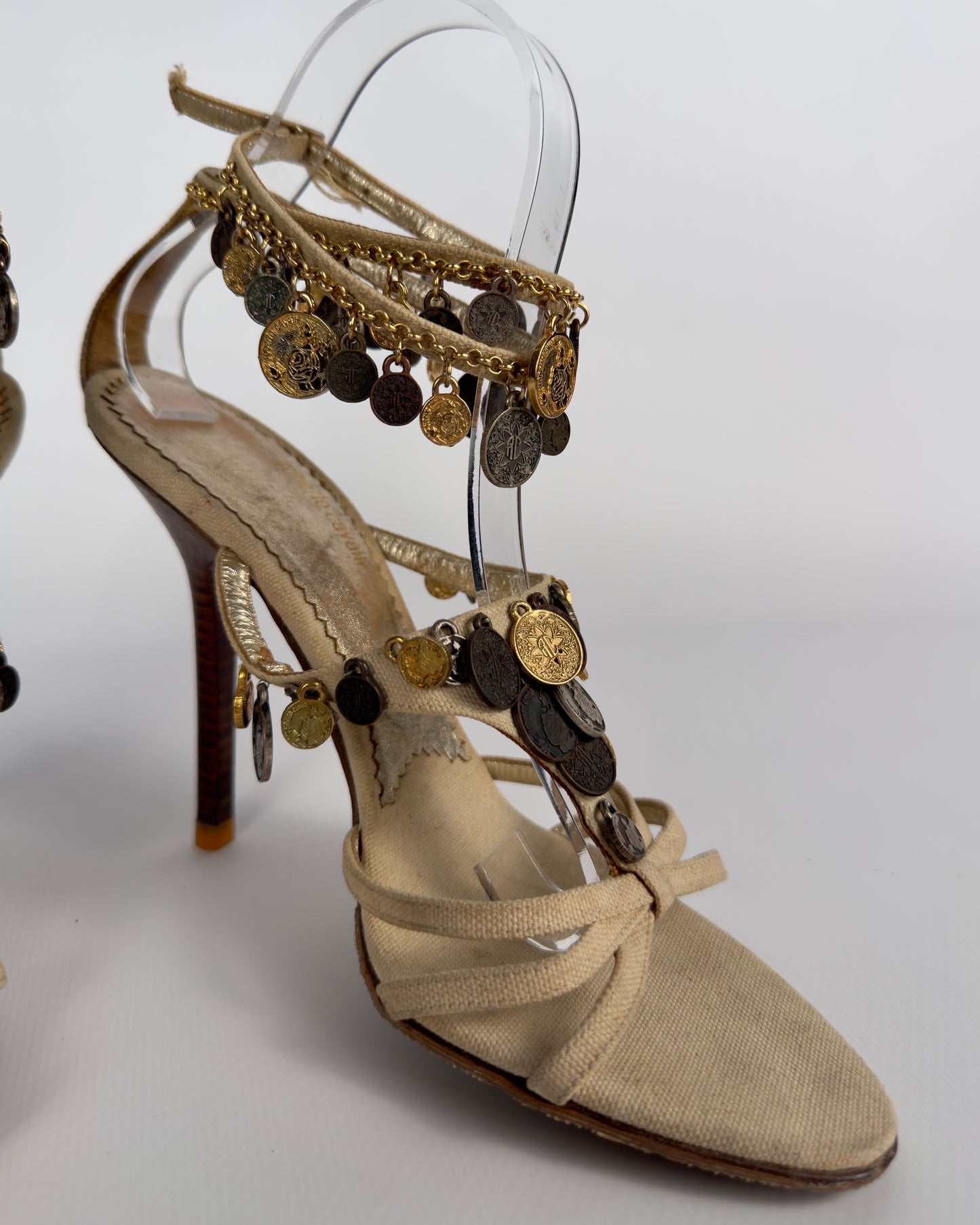 Roberto Cavalli Vintage 2000s Metallic Coins Heels — 39