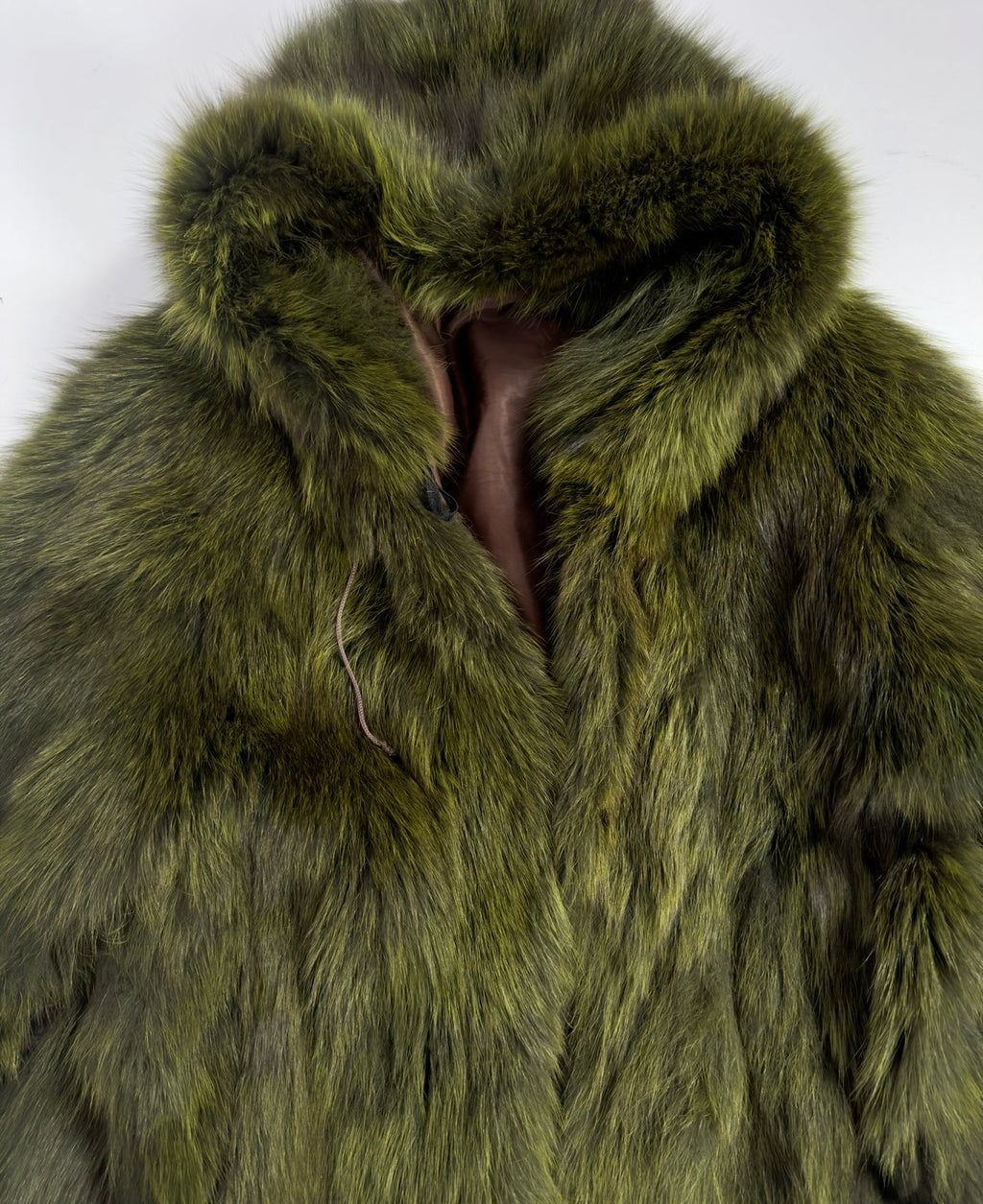 Vintage Fox Fur Hooded Green Jacket — S/M