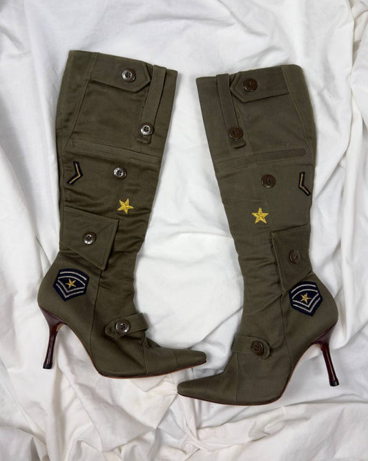 Dolce Gabbana Vintage Khaki Military Boots 36/36.5