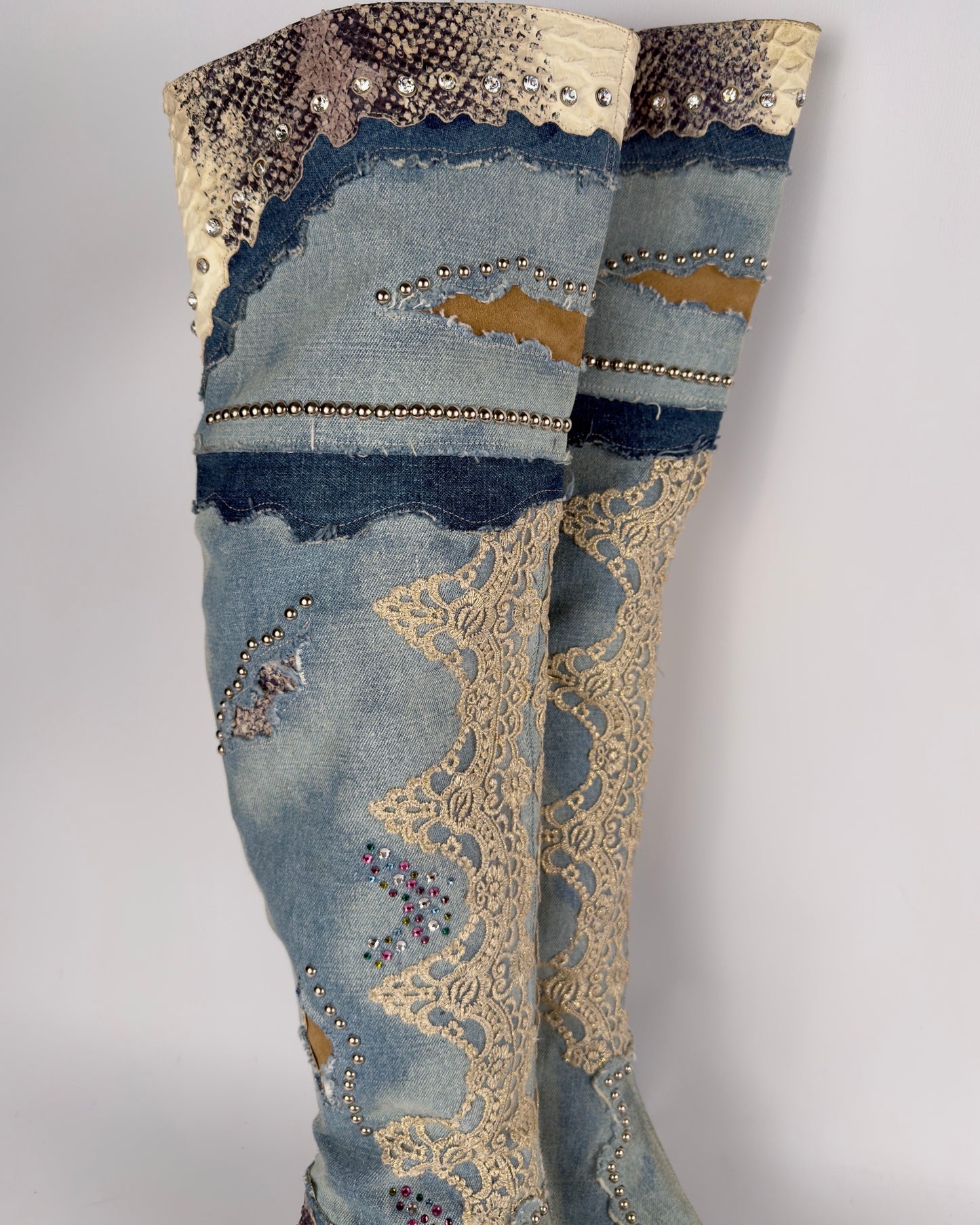 El Dante’s Couture Vintage Denim Boots — 38/39