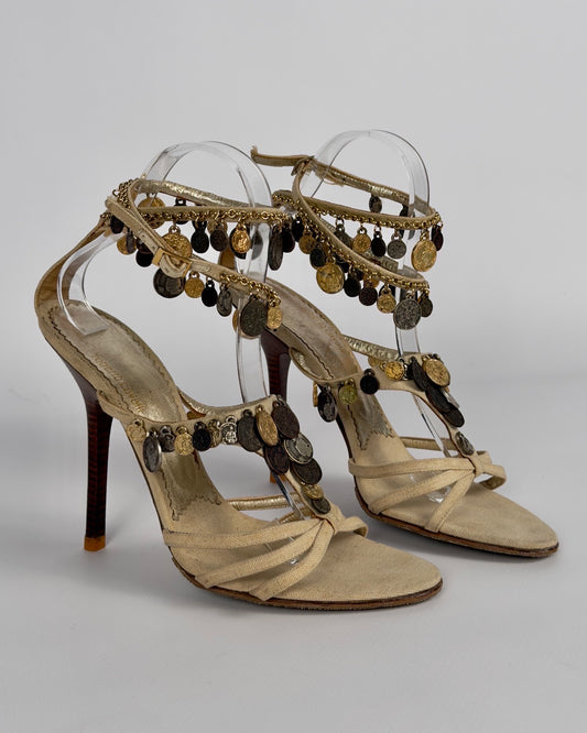 Roberto Cavalli Vintage 2000s Metallic Coins Heels — 39