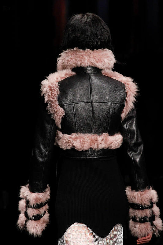 Alexander McQueen F/W 17-18  Fur Leather Runway Moto Jacket XXS-S