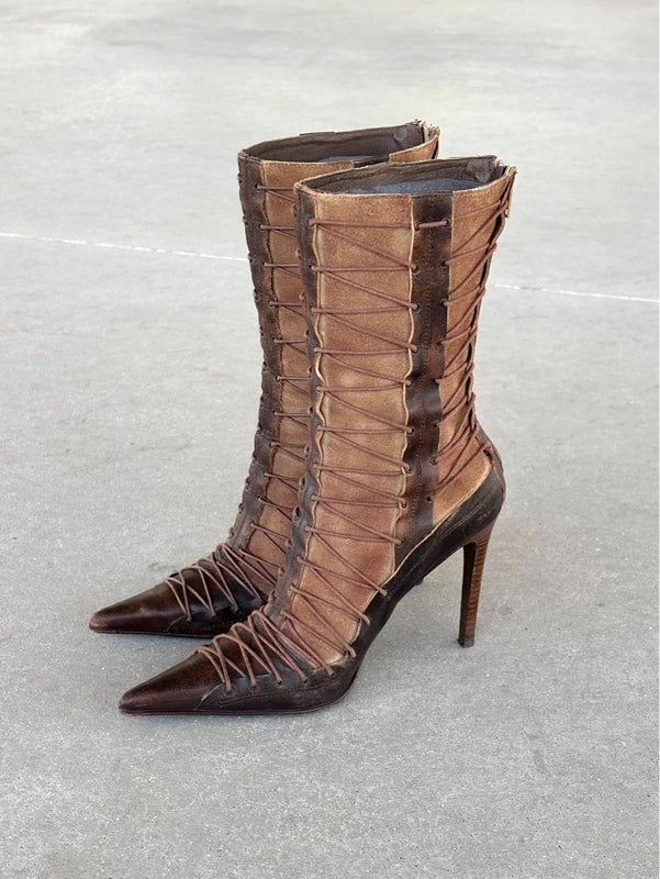 El Dante’s Corset Lace Up Boots white— 37