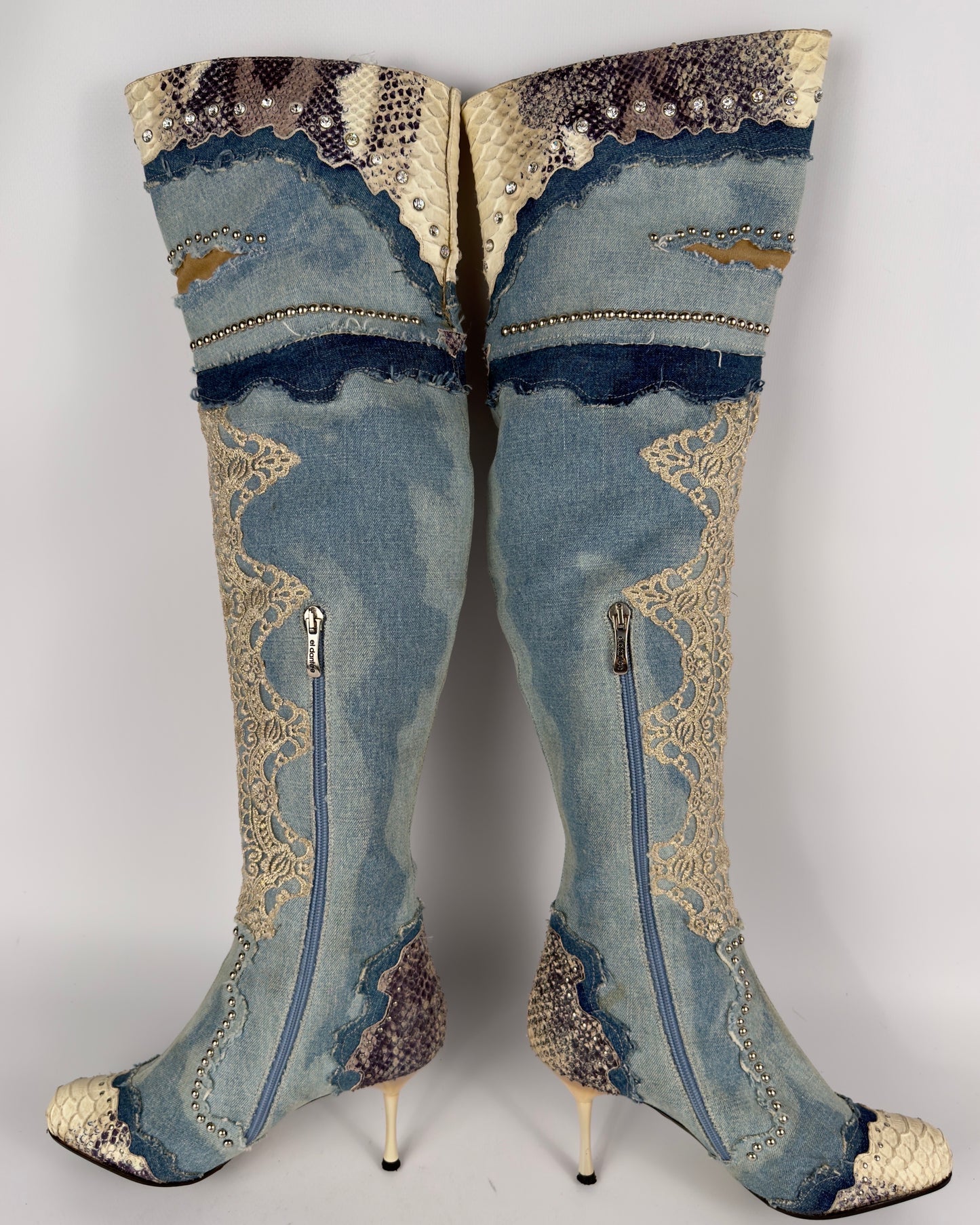 El Dante’s Couture Vintage Denim Boots — 38/39