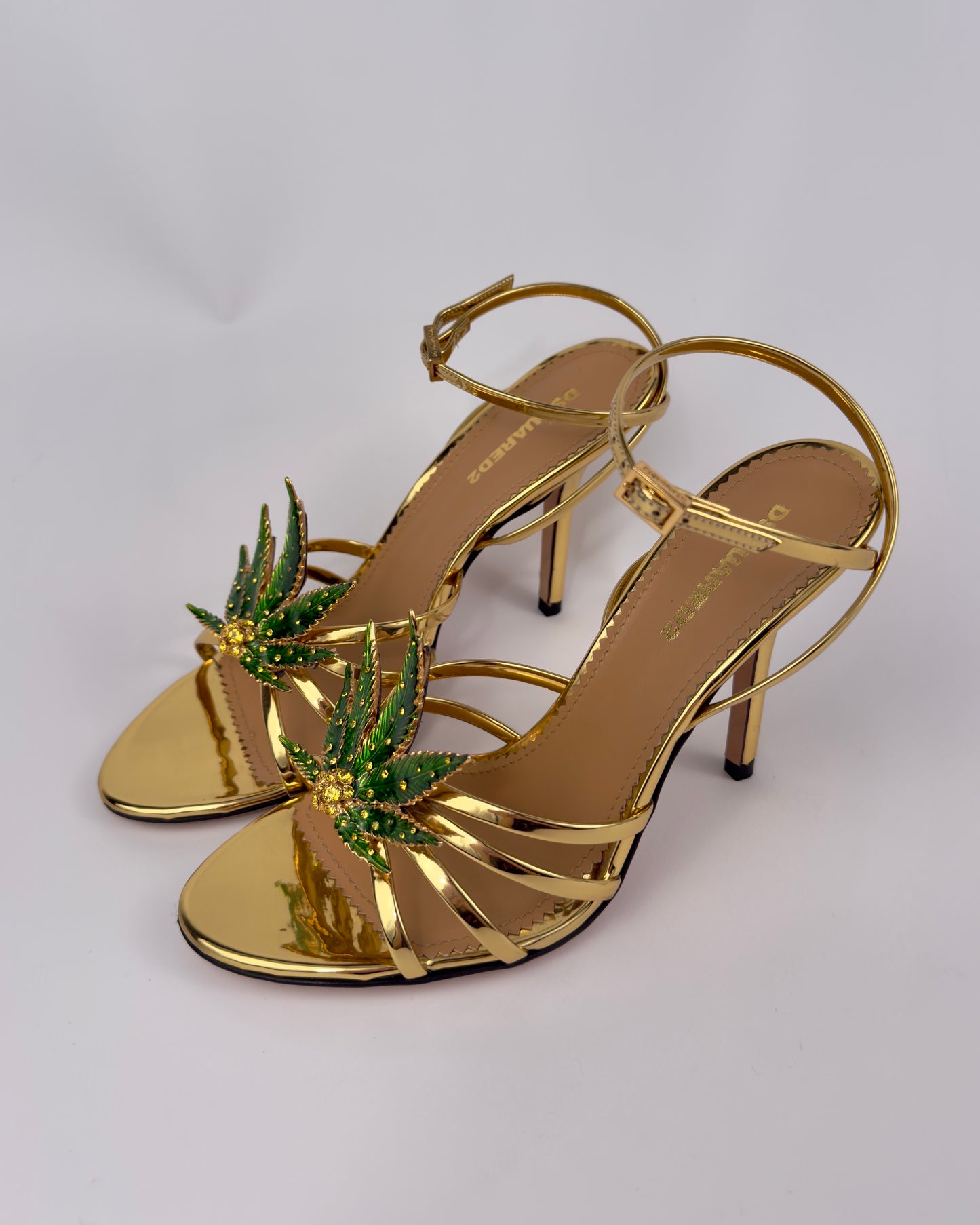 Dsquared2 Marija Leaf Gold Strap Sandals SS05 reissue for SS24 — 37.5/38